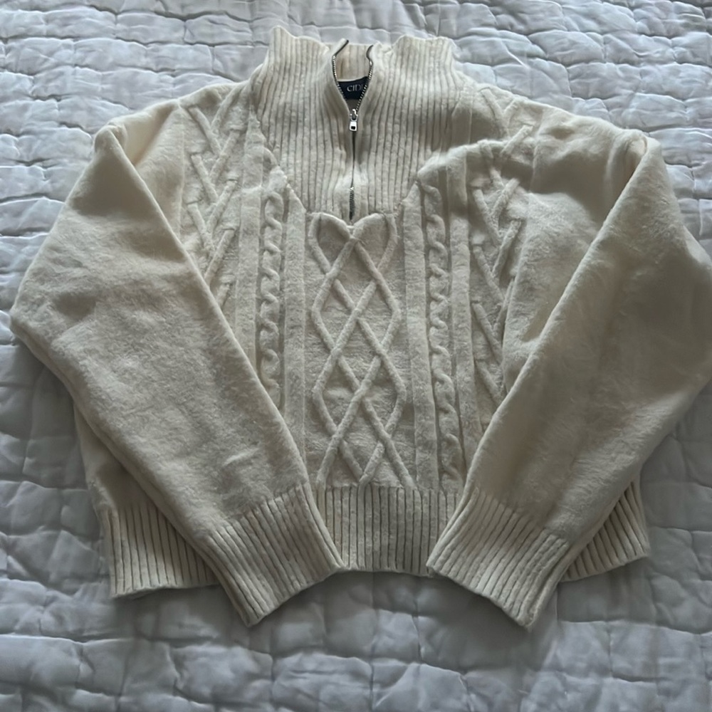 -Cider knit sweater, cream/white